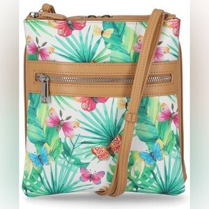 EUC Giani Bernini Pink and Green Crossbody Bag with‎ Tropical Flair